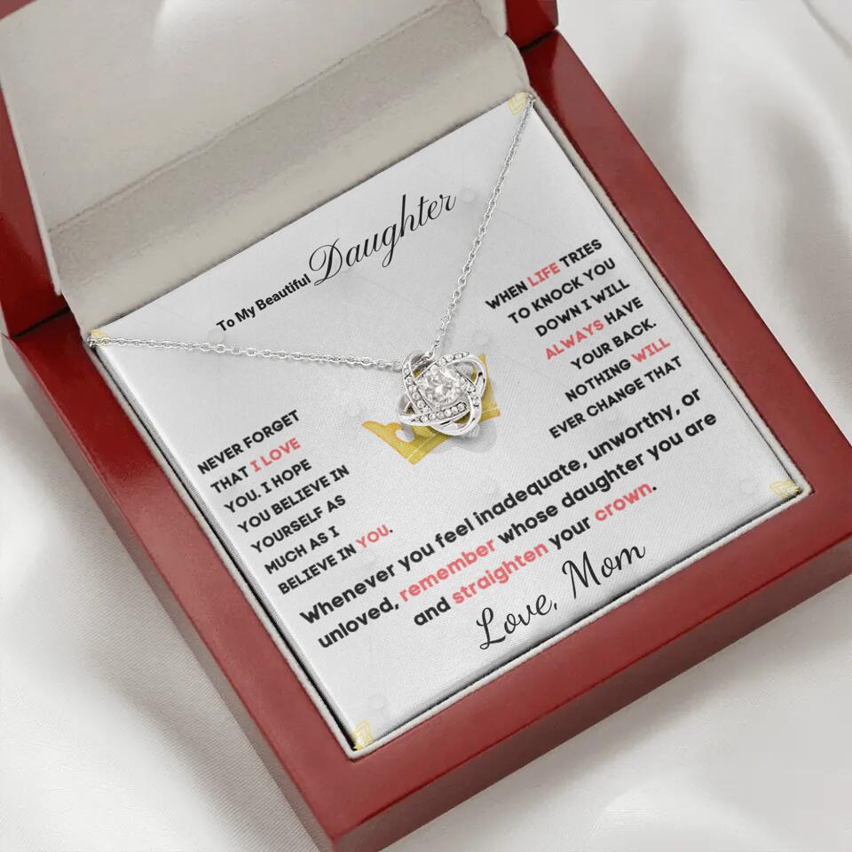 To My Daughter... Love Knot necklace w/ personalized Message Card