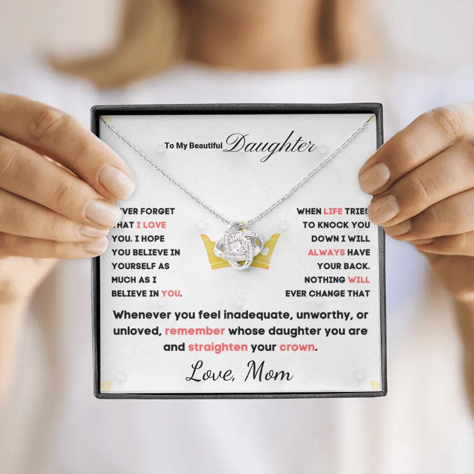 To My Daughter... Love Knot necklace w/ personalized Message Card