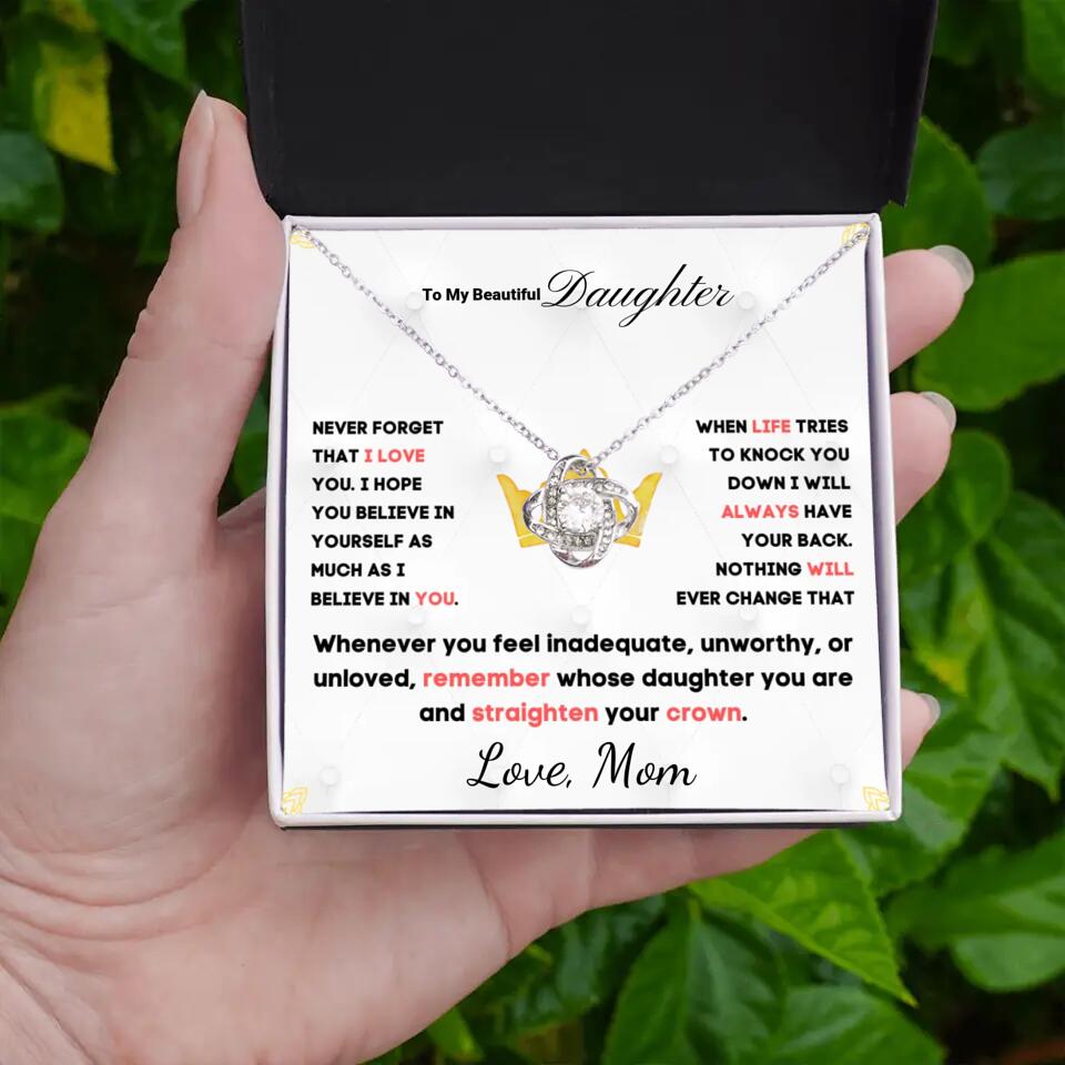 To My Daughter... Love Knot necklace w/ personalized Message Card