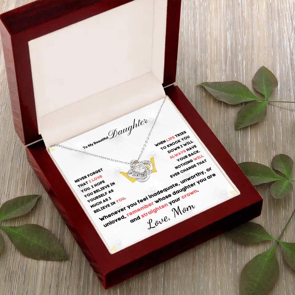 To My Daughter... Love Knot necklace w/ personalized Message Card