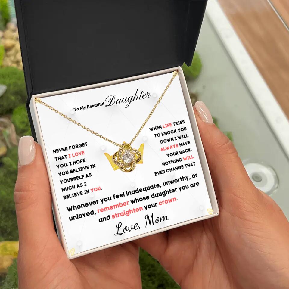 To My Daughter... Love Knot necklace w/ personalized Message Card