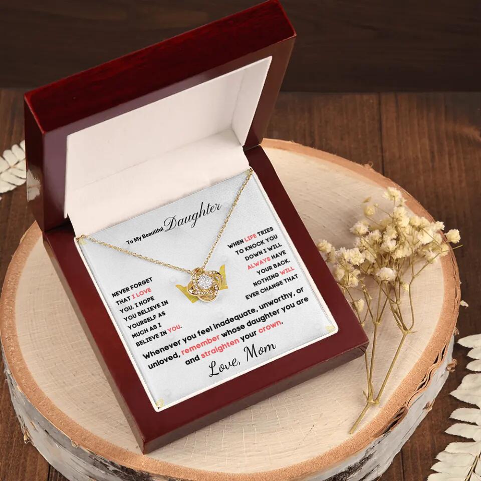 To My Daughter... Love Knot necklace w/ personalized Message Card