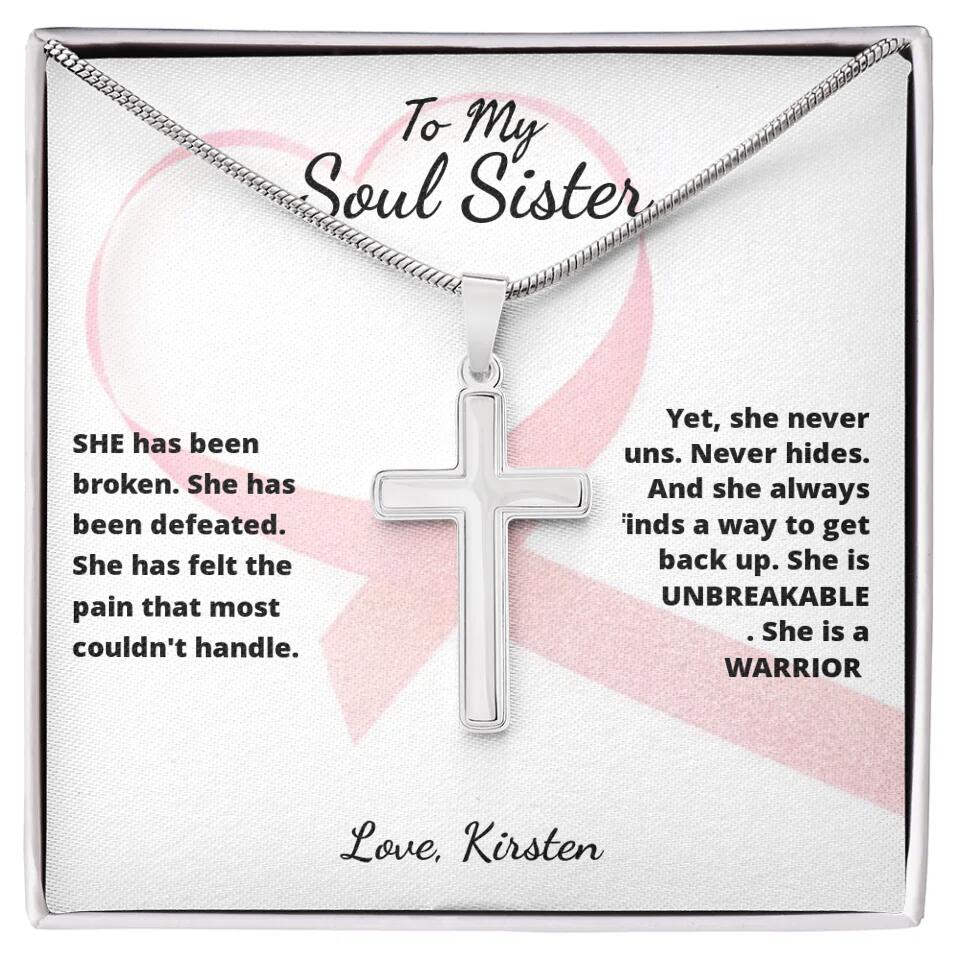 She Is A Warrior, She Is You... Cross Necklace with Personalized Message Card!