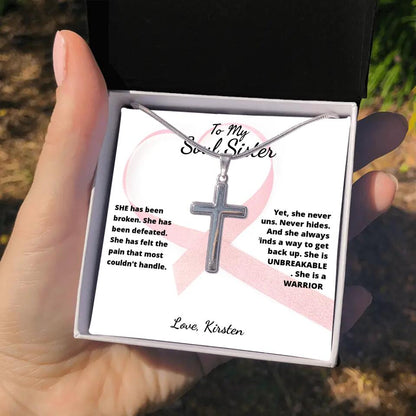 She Is A Warrior, She Is You... Cross Necklace with Personalized Message Card!