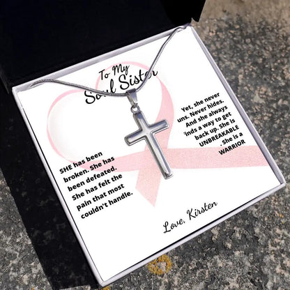 She Is A Warrior, She Is You... Cross Necklace with Personalized Message Card!