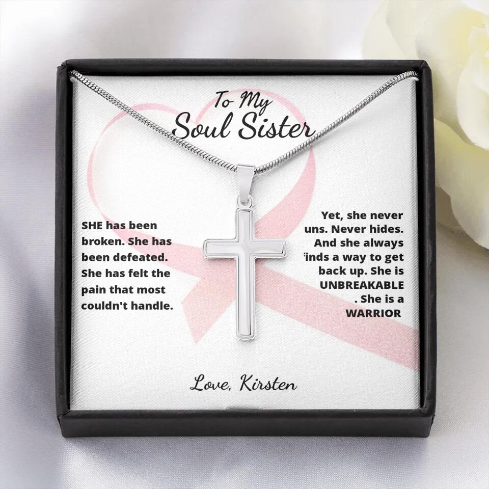 She Is A Warrior, She Is You... Cross Necklace with Personalized Message Card!