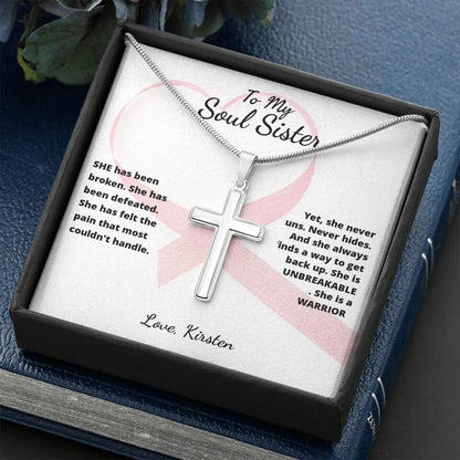 She Is A Warrior, She Is You... Cross Necklace with Personalized Message Card!