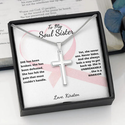 She Is A Warrior, She Is You... Cross Necklace with Personalized Message Card!