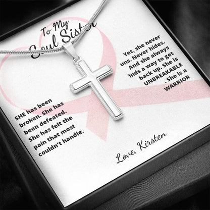 She Is A Warrior, She Is You... Cross Necklace with Personalized Message Card!