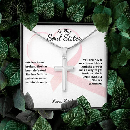 She Is A Warrior, She Is You... Cross Necklace with Personalized Message Card!