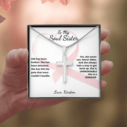 She Is A Warrior, She Is You... Cross Necklace with Personalized Message Card!