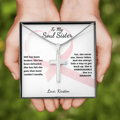 She Is A Warrior, She Is You... Cross Necklace with Personalized Message Card!