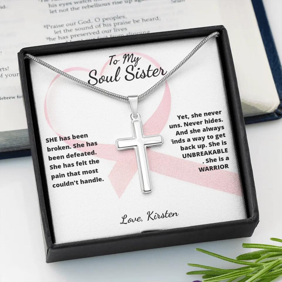 She Is A Warrior, She Is You... Cross Necklace with Personalized Message Card!