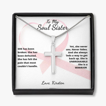 She Is A Warrior, She Is You... Cross Necklace with Personalized Message Card!