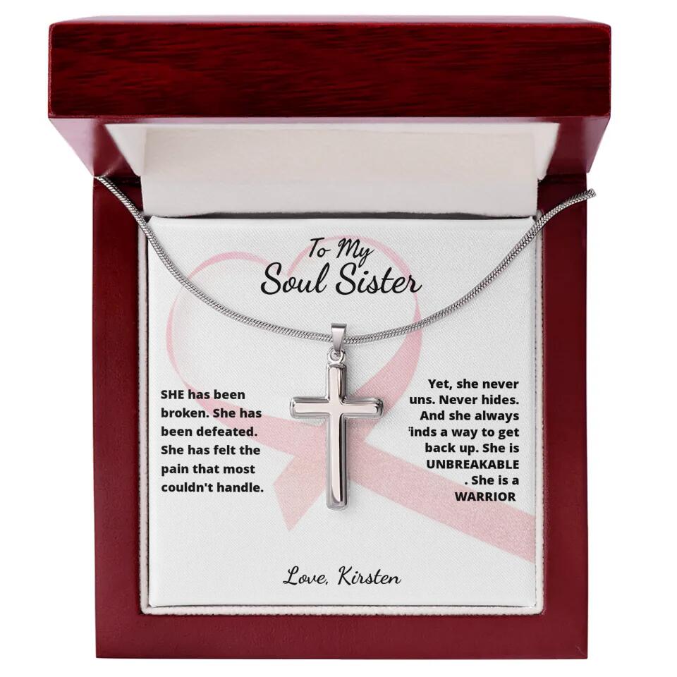 She Is A Warrior, She Is You... Cross Necklace with Personalized Message Card!