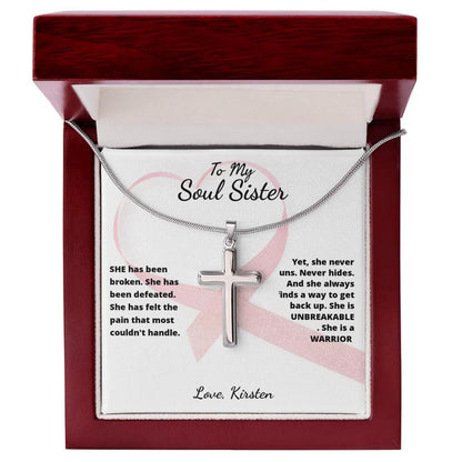 She Is A Warrior, She Is You... Cross Necklace with Personalized Message Card!