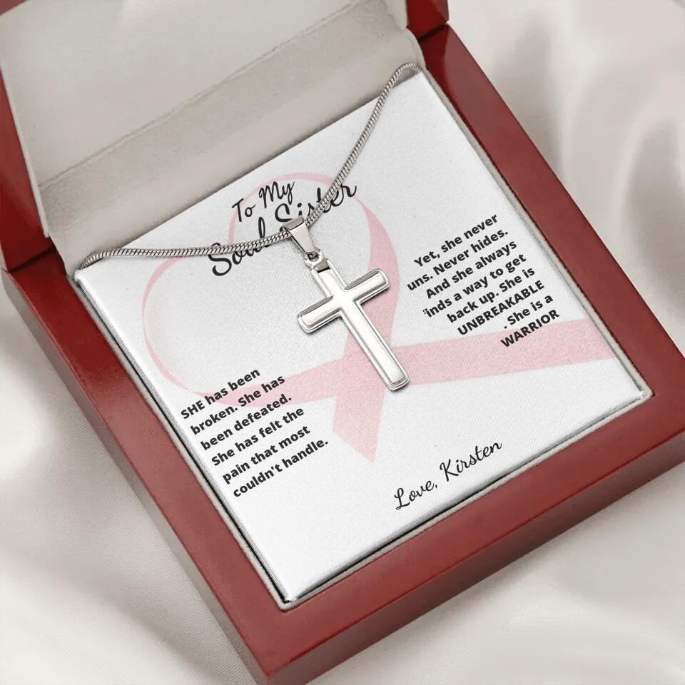 She Is A Warrior, She Is You... Cross Necklace with Personalized Message Card!