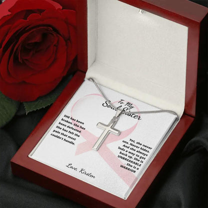 She Is A Warrior, She Is You... Cross Necklace with Personalized Message Card!