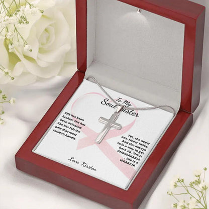 She Is A Warrior, She Is You... Cross Necklace with Personalized Message Card!