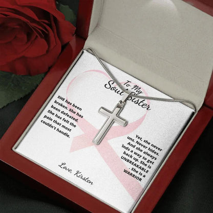 She Is A Warrior, She Is You... Cross Necklace with Personalized Message Card!