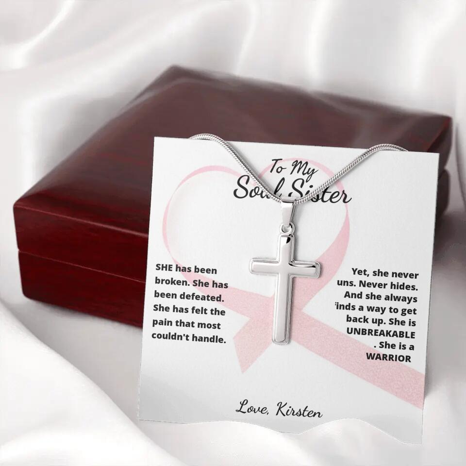 She Is A Warrior, She Is You... Cross Necklace with Personalized Message Card!