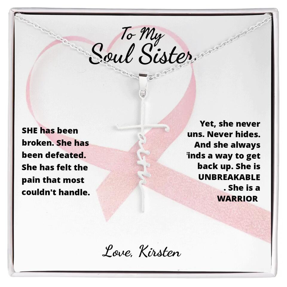 She Is A Warrior, She Is You... Cross Necklace with Personalized Message Card!