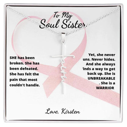 She Is A Warrior, She Is You... Cross Necklace with Personalized Message Card!