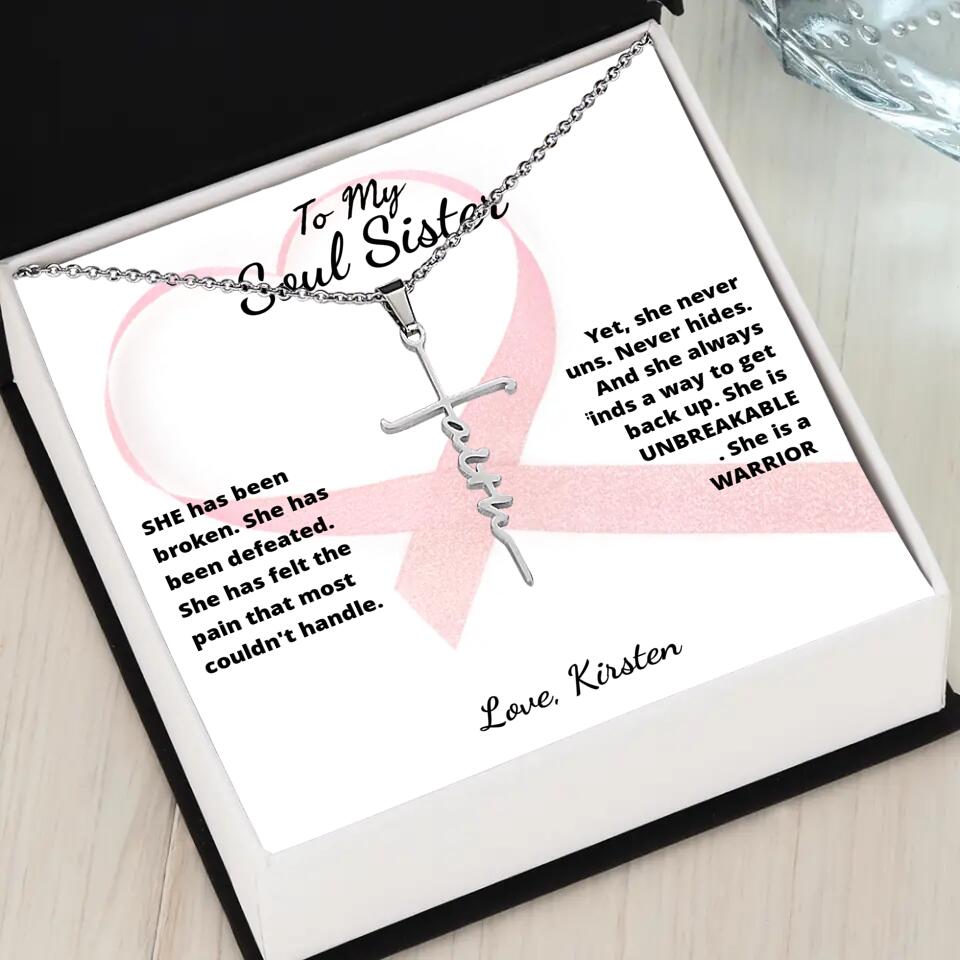 She Is A Warrior, She Is You... Cross Necklace with Personalized Message Card!