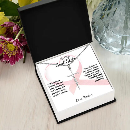 She Is A Warrior, She Is You... Cross Necklace with Personalized Message Card!