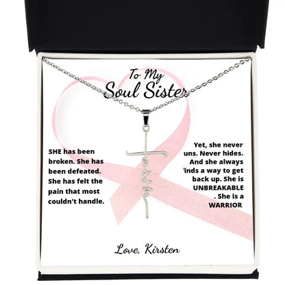 She Is A Warrior, She Is You... Cross Necklace with Personalized Message Card!