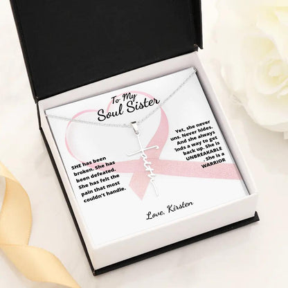 She Is A Warrior, She Is You... Cross Necklace with Personalized Message Card!