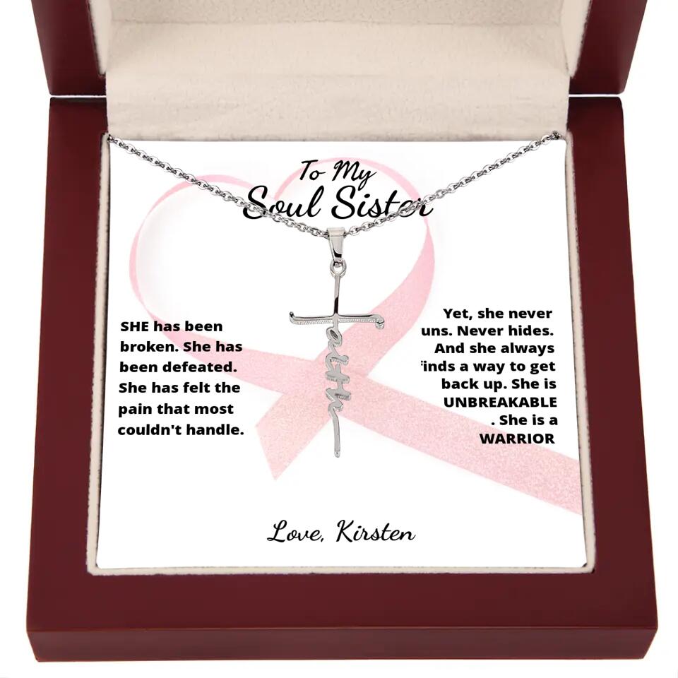 She Is A Warrior, She Is You... Cross Necklace with Personalized Message Card!