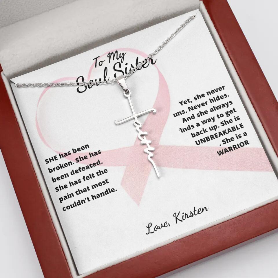 She Is A Warrior, She Is You... Cross Necklace with Personalized Message Card!