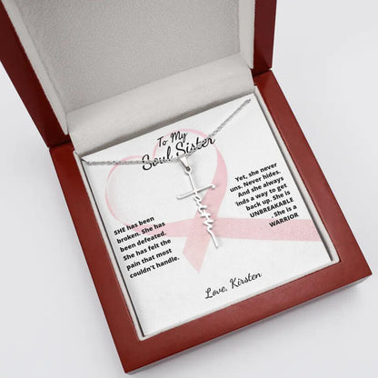 She Is A Warrior, She Is You... Cross Necklace with Personalized Message Card!