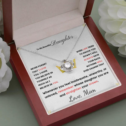 To My Daughter... Love Knot necklace w/ personalized Message Card