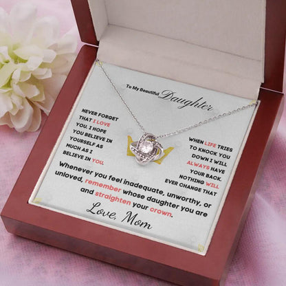 To My Daughter... Love Knot necklace w/ personalized Message Card