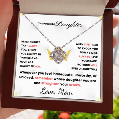 To My Daughter... Love Knot necklace w/ personalized Message Card