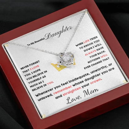 To My Daughter... Love Knot necklace w/ personalized Message Card