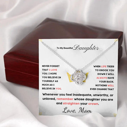 To My Daughter... Love Knot necklace w/ personalized Message Card