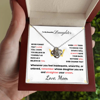 To My Daughter... Love Knot necklace w/ personalized Message Card