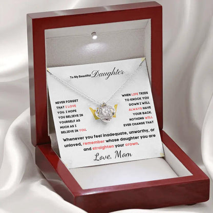 To My Daughter... Love Knot necklace w/ personalized Message Card