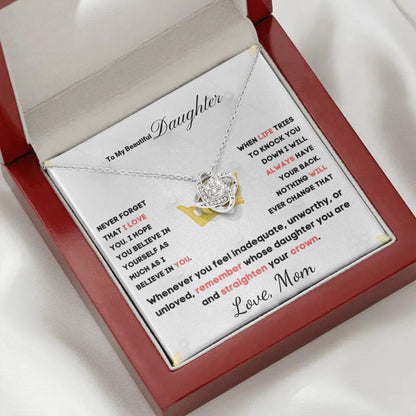 To My Daughter... Love Knot necklace w/ personalized Message Card