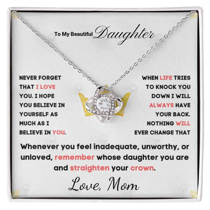 To My Daughter... Love Knot necklace w/ personalized Message Card