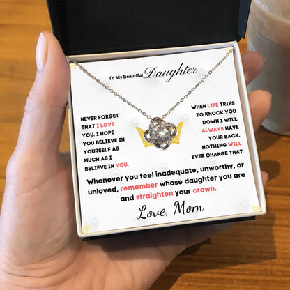 To My Daughter... Love Knot necklace w/ personalized Message Card