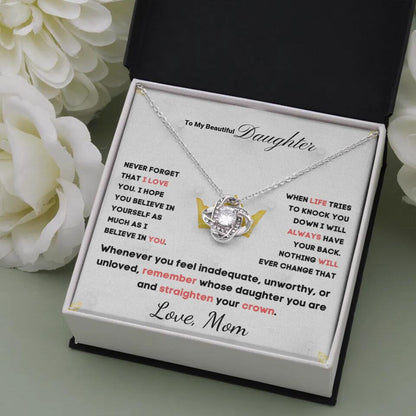 To My Daughter... Love Knot necklace w/ personalized Message Card