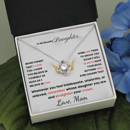 To My Daughter... Love Knot necklace w/ personalized Message Card