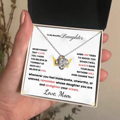 To My Daughter... Love Knot necklace w/ personalized Message Card