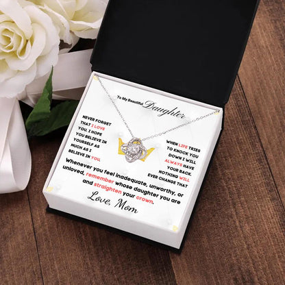 To My Daughter... Love Knot necklace w/ personalized Message Card