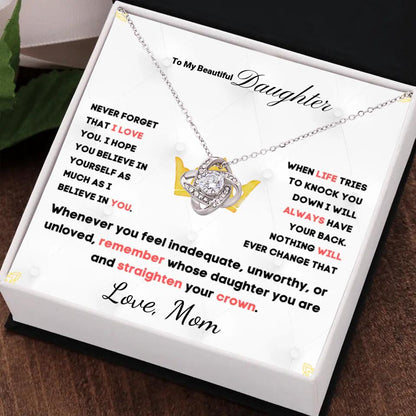 To My Daughter... Love Knot necklace w/ personalized Message Card