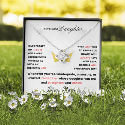 To My Daughter... Love Knot necklace w/ personalized Message Card